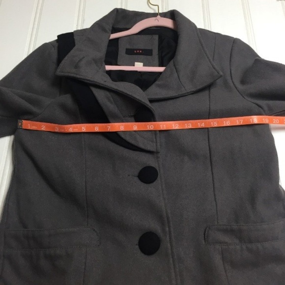 Lux Black Gray Wool Blend Button Peacoat Jacket L - Picture 4 of 8